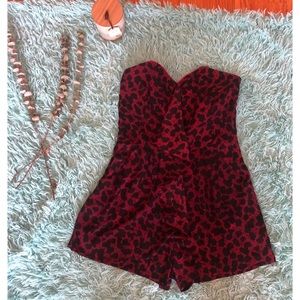 Pink cheetah print, strapless romper.